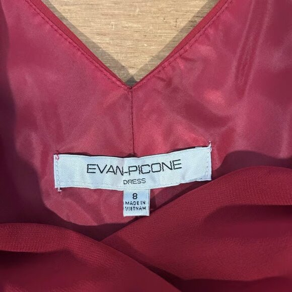 EVA PICONE Sz 8 Burgandy Chiffon V Neck Satin Sash Flowy Fairy Babydoll Event - Picture 7 of 7